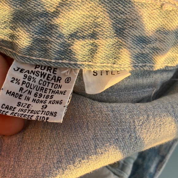 Vintage 80s 90s Acid Wash Denim and Pastel Stripes Knee Length Flowy Skirt - Picture 8 of 9